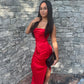 House of CB Adrienne Satin Strapless Gown hire – scarlett red