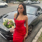 House of CB Adrienne Satin Strapless Gown hire – scarlett red