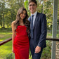 House of CB Adrienne Satin Strapless Gown hire – scarlett red