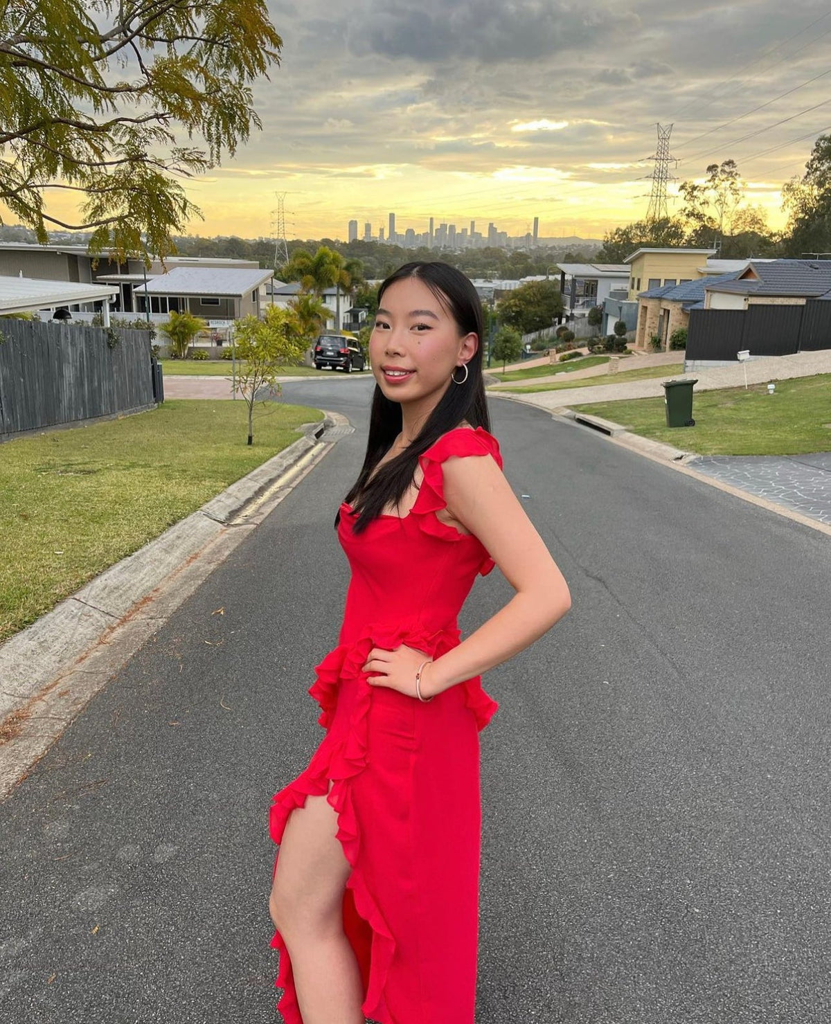 House of CB Ariela Ruffle Maxi Dress hire – red