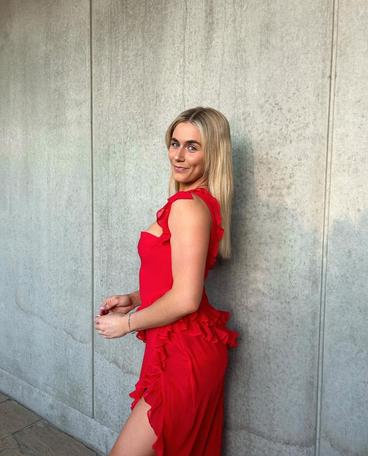 House of CB Ariela Ruffle Maxi Dress hire – red