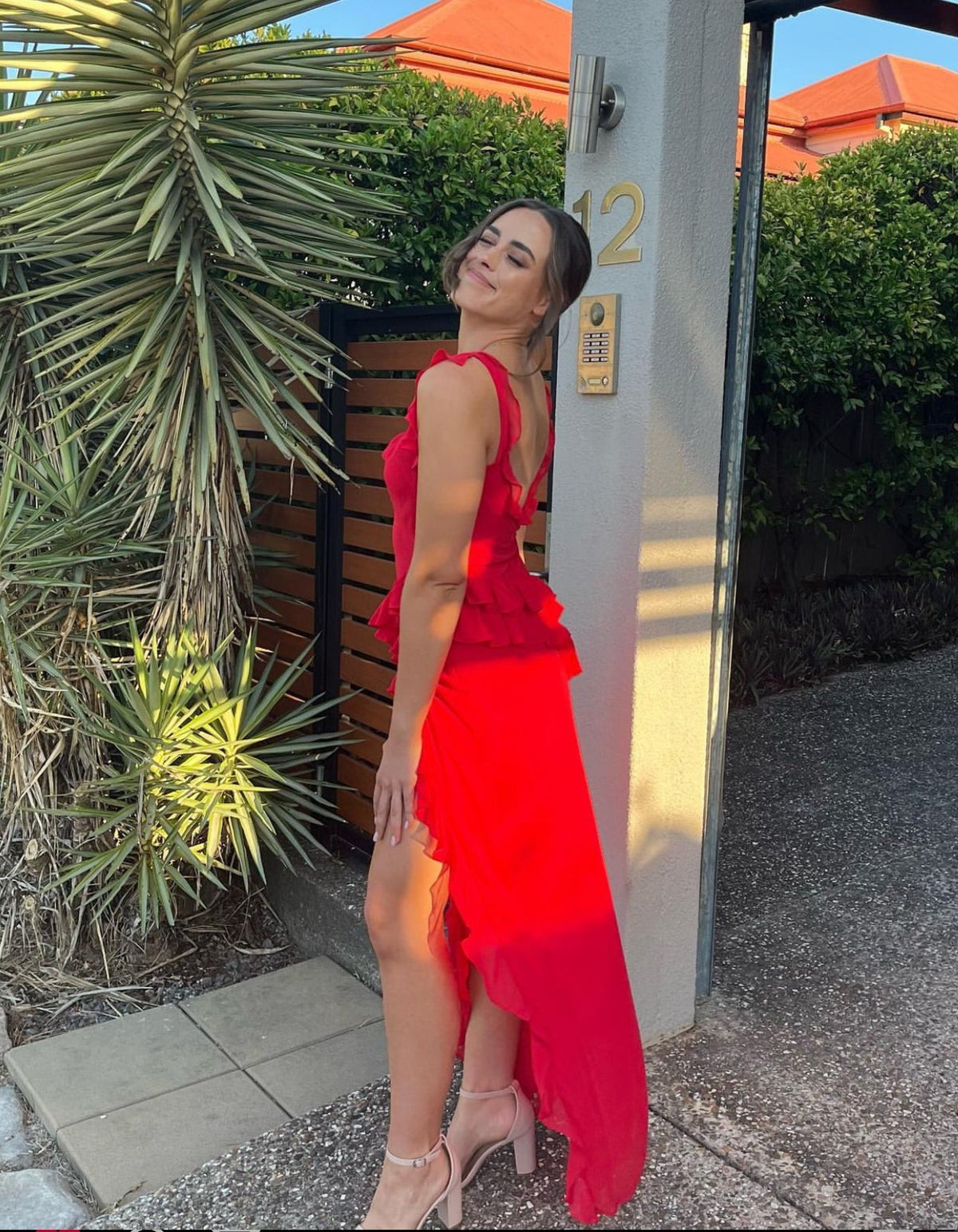House of CB Ariela Ruffle Maxi Dress hire – red