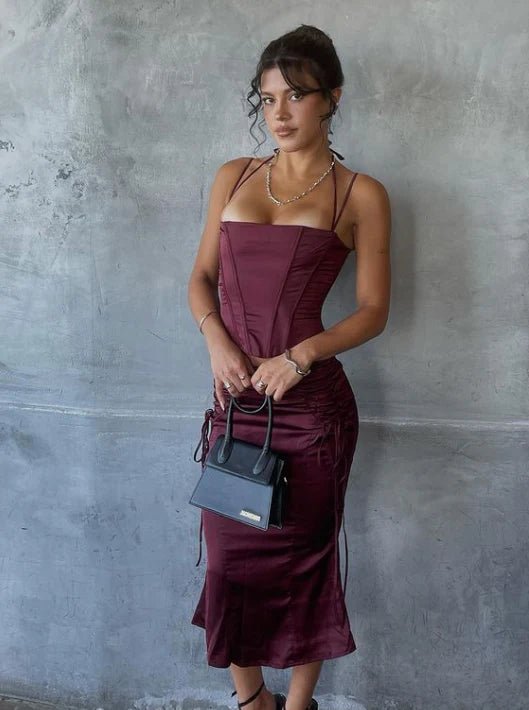 HOUSE OF CB Chantelle Corset and Sidonie Midi Skirt - Wine Red House Of CB