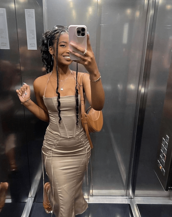 House of CB Chantelle Corset and Sidonie Midi Skirt hire – latte