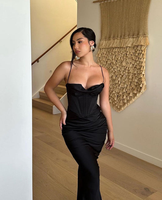 House of CB Charmaine Corset Maxi Dress hire – black