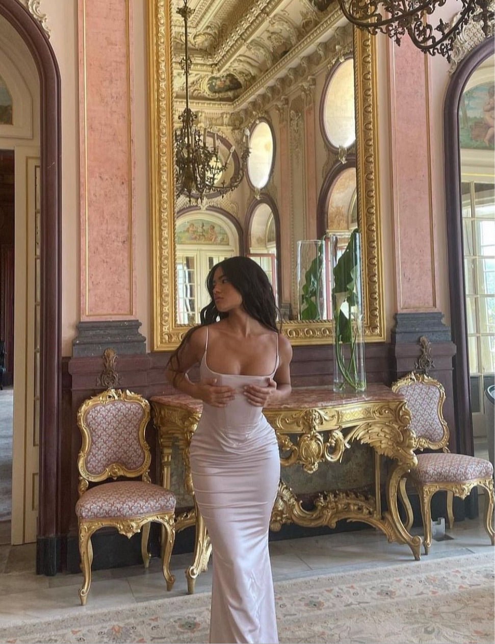 House of CB Olivette Satin Dress hire – crystal pink
