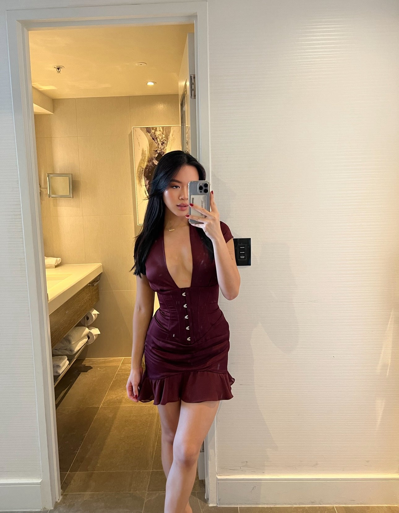 HOUSE OF CB Tianna Corset Dress - Wine Red House Of CB
