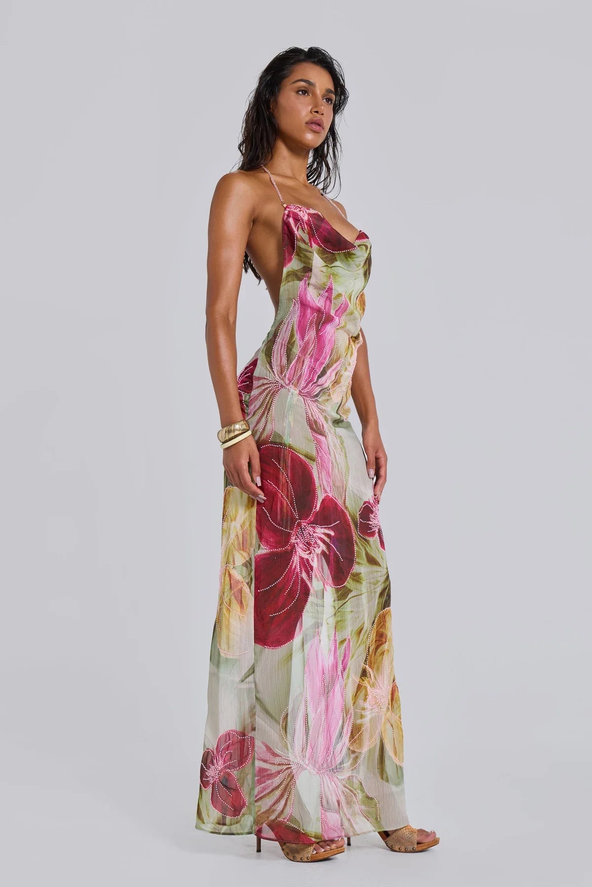 Jaded London Dahlia Maxi Dress hire – multicolour