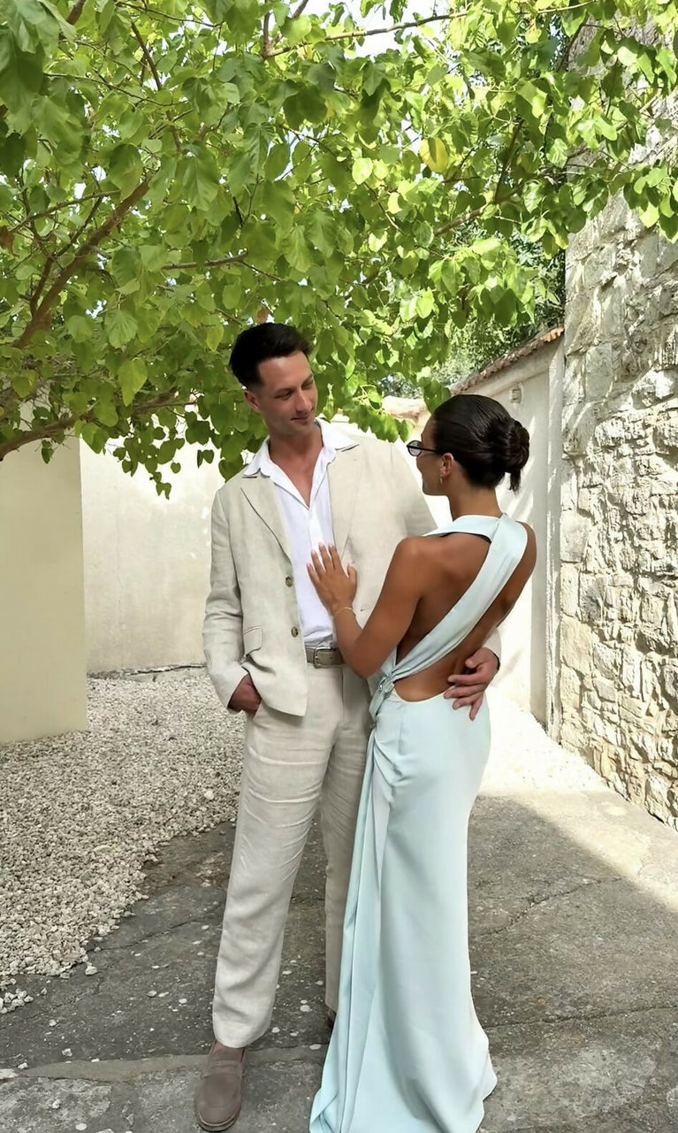 Misha The Harlow Satin Maxi Dress - Ice Blue Misha