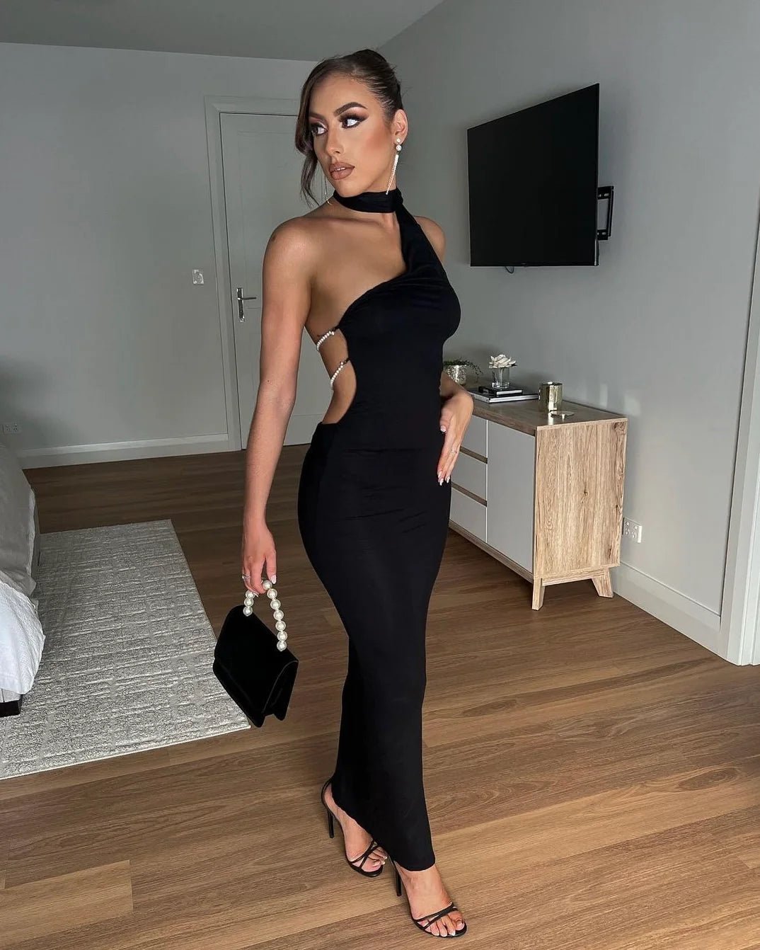 Khanum's Kara Scarf Maxi Dress hire – black