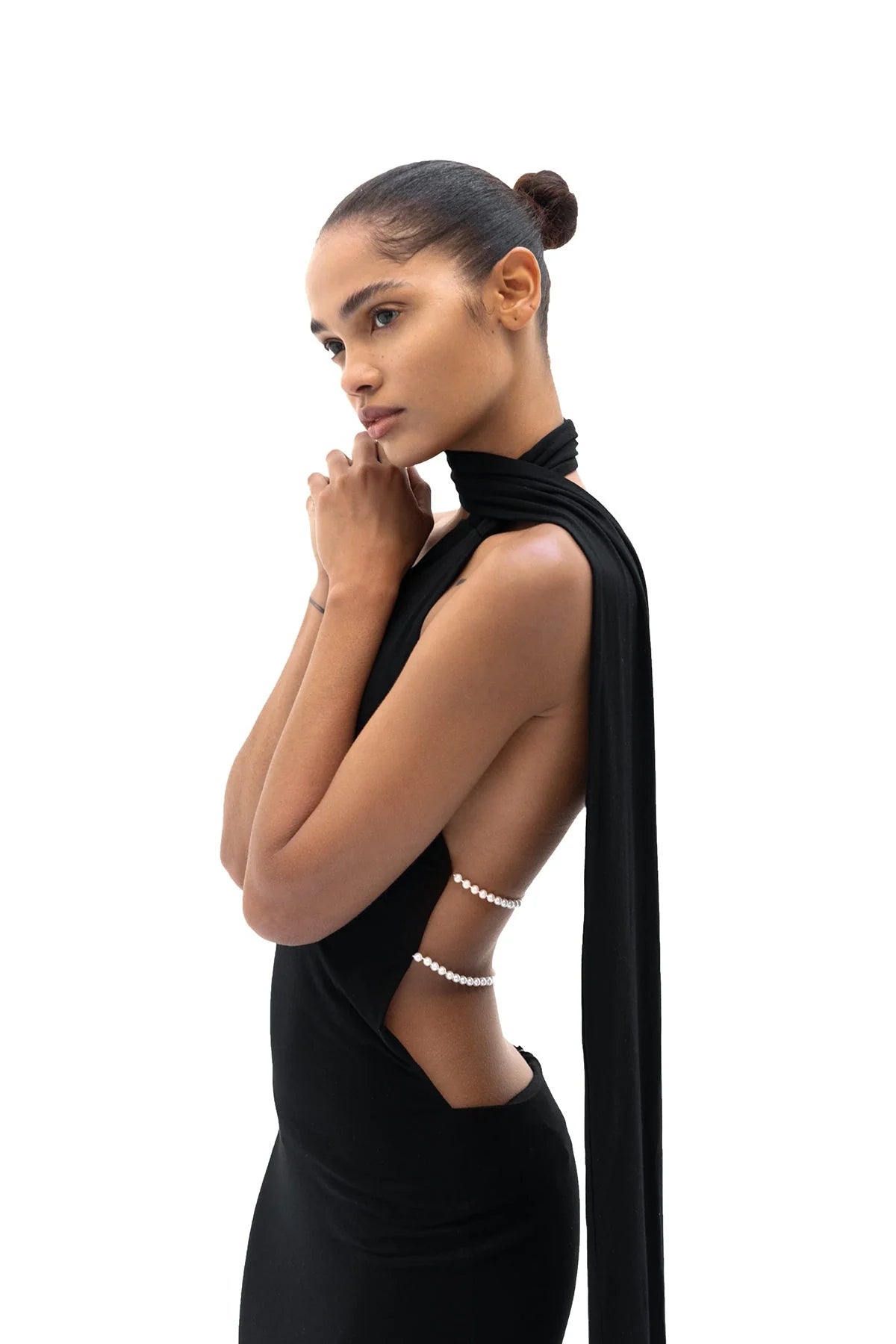 Khanum's Kara Scarf Maxi Dress hire – black