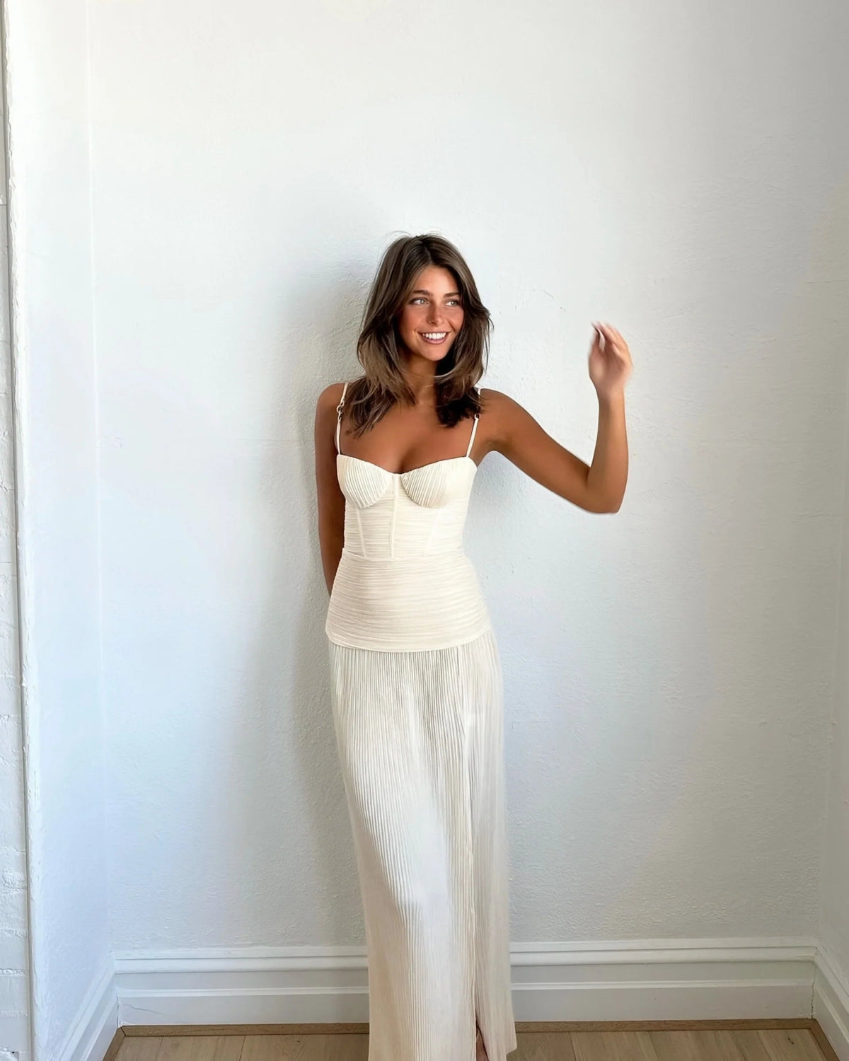 Manning Cartell Double Time Pleat Dress hire – cream