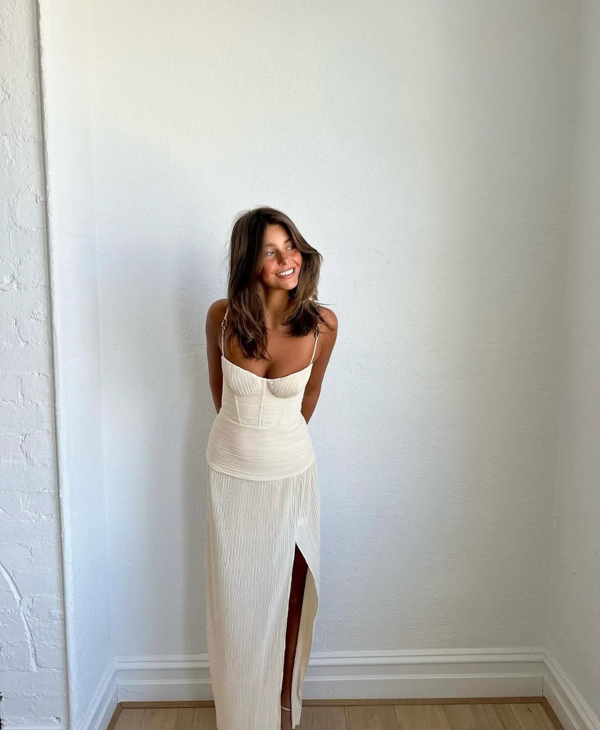 Manning Cartell Double Time Pleat Dress hire – cream