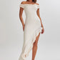 Meshki Arielle Off Shoulder Ruffle Midi Dress hire – ivory