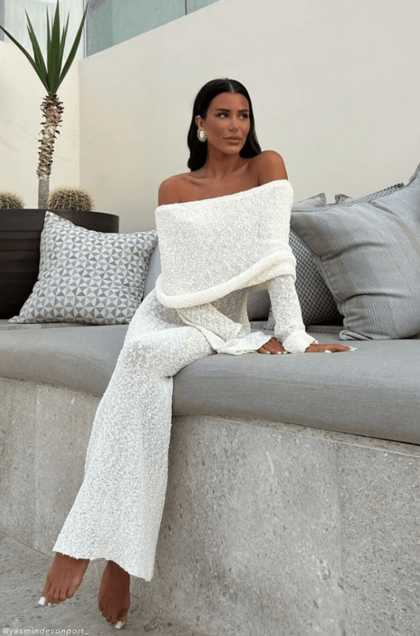 Meshki Marisol Off Shoulder Boucle Maxi Dress - Ivory Meshki