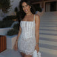 Millie Modelli Celestial Embellished Mini Dress hire – white