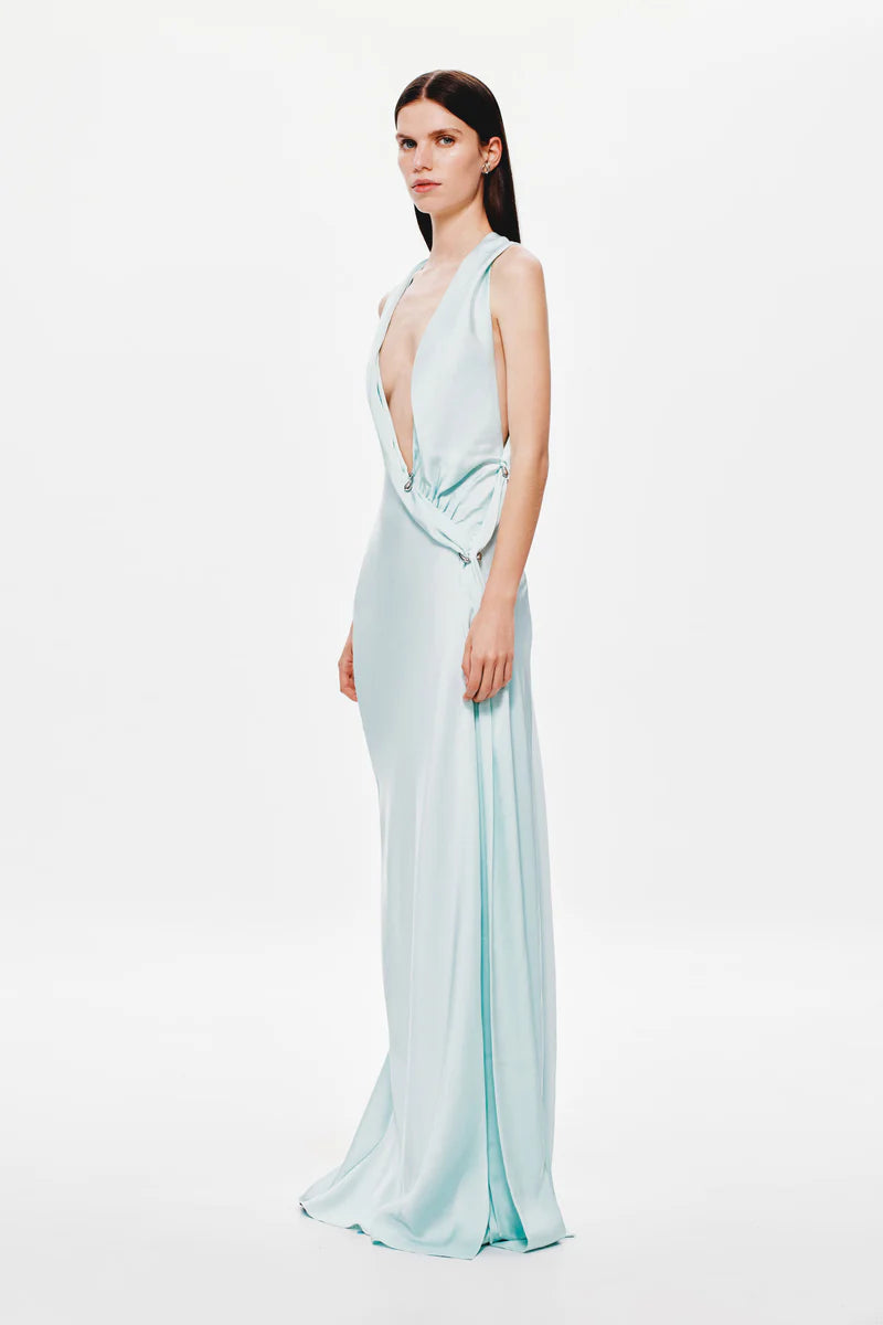 Misha The Harlow Satin Maxi Dress hire – ice blue