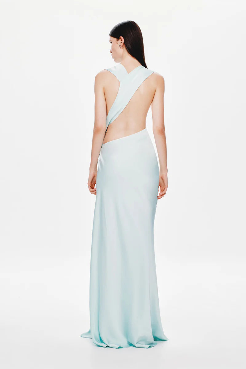 Misha The Harlow Satin Maxi Dress hire – ice blue