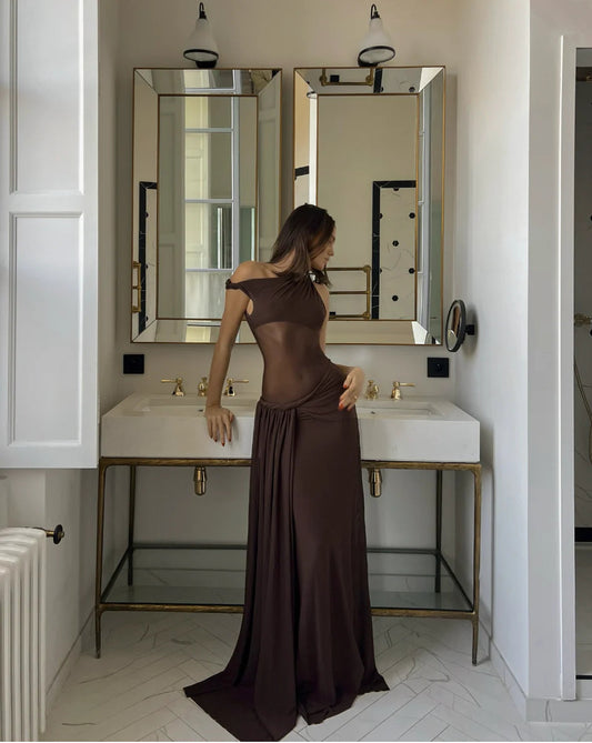 Misha Sisal Maxi Dress hire – espresso