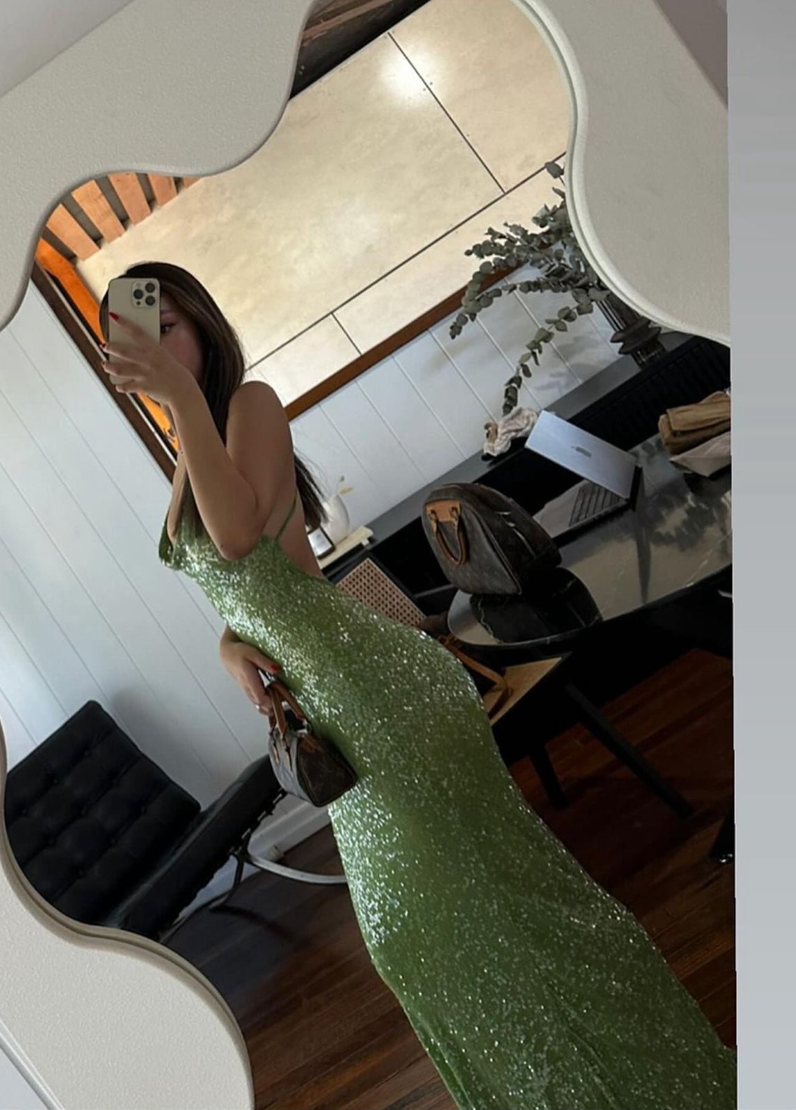 Rat & Boa Gaia Sequin Dress hire – green
