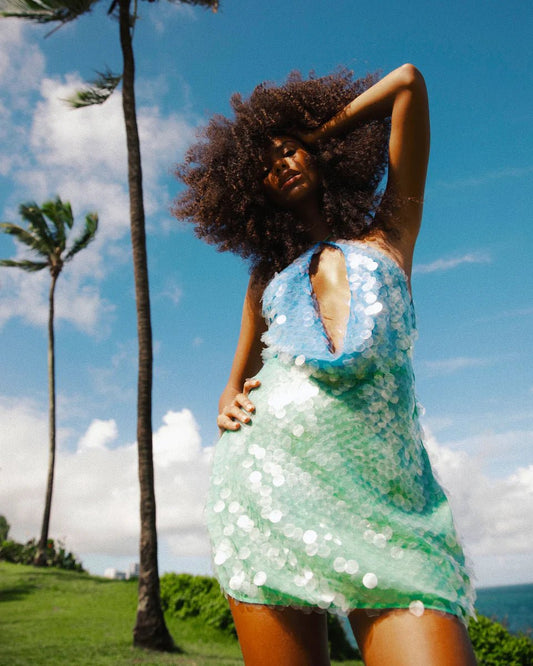 Rat & Boa Kiki Mini Dress hire – blue and green