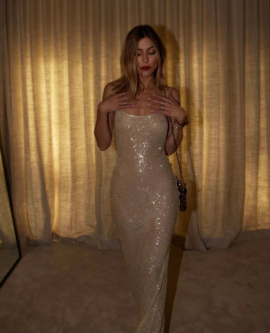 Rat & Boa Olympia Sequin Maxi Dress hire – ivory