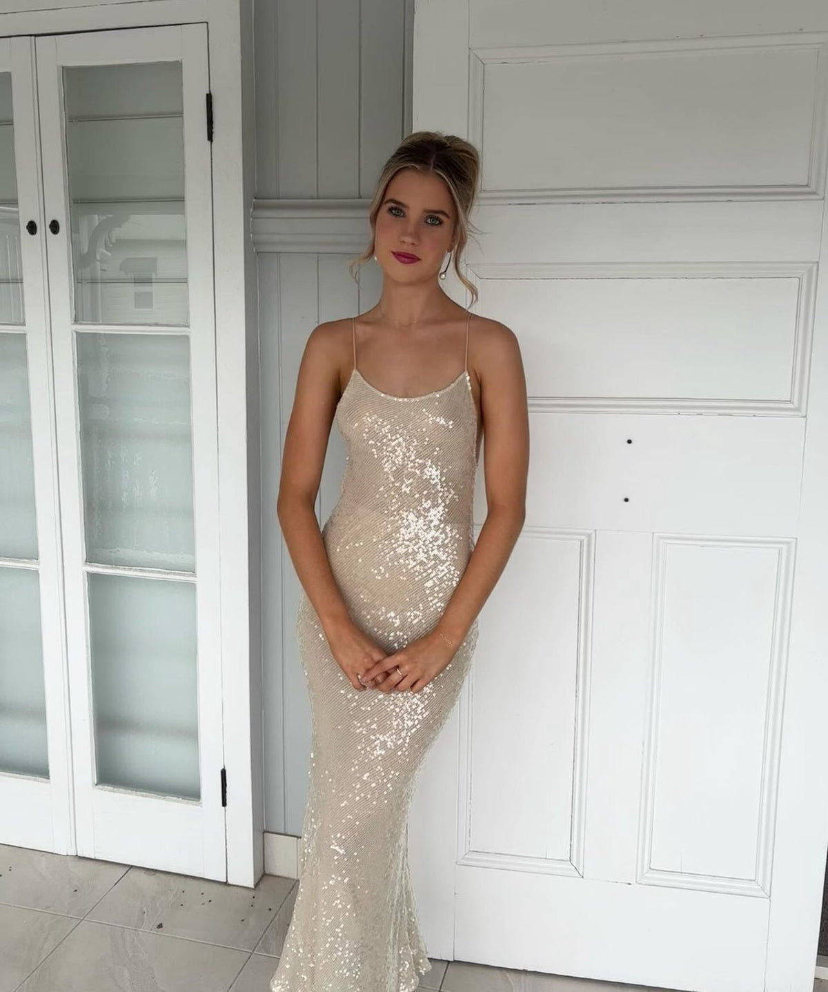 Rat & Boa Olympia Sequin Maxi Dress hire – ivory