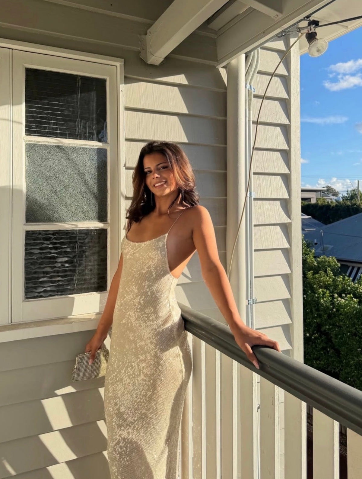 Rat & Boa Olympia Sequin Maxi Dress hire – ivory