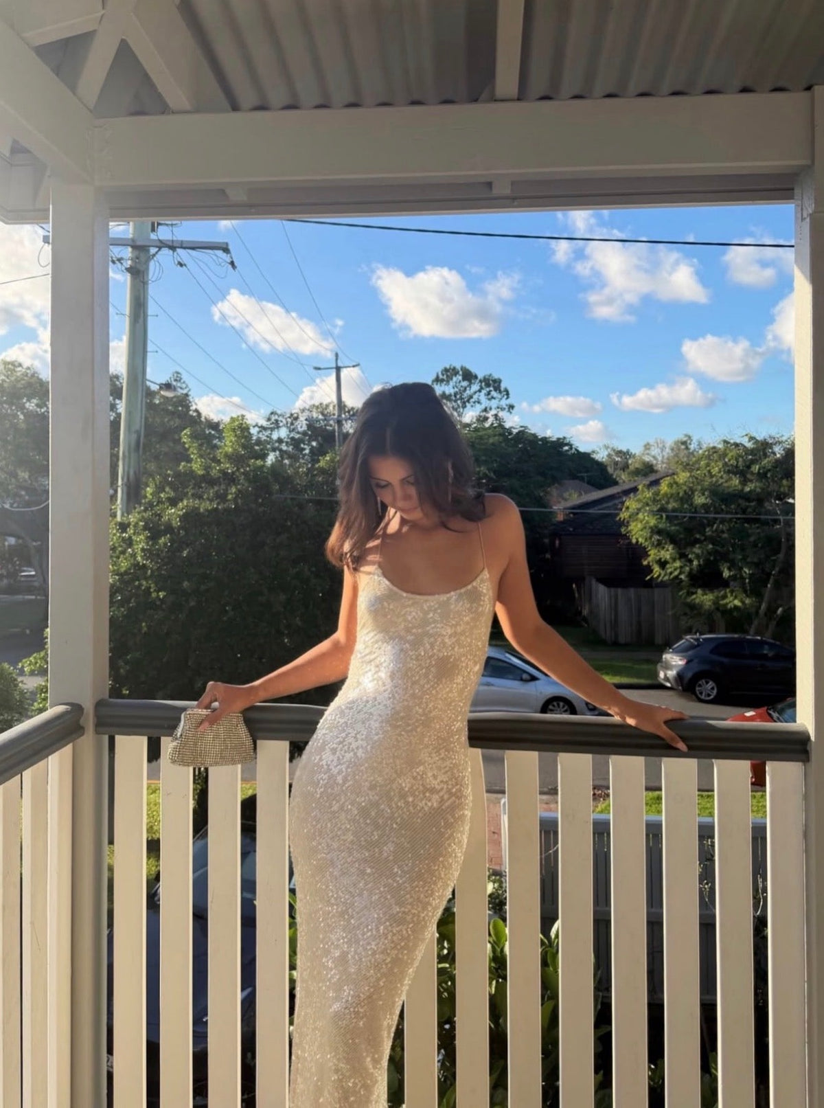 Rat & Boa Olympia Sequin Maxi Dress hire – ivory