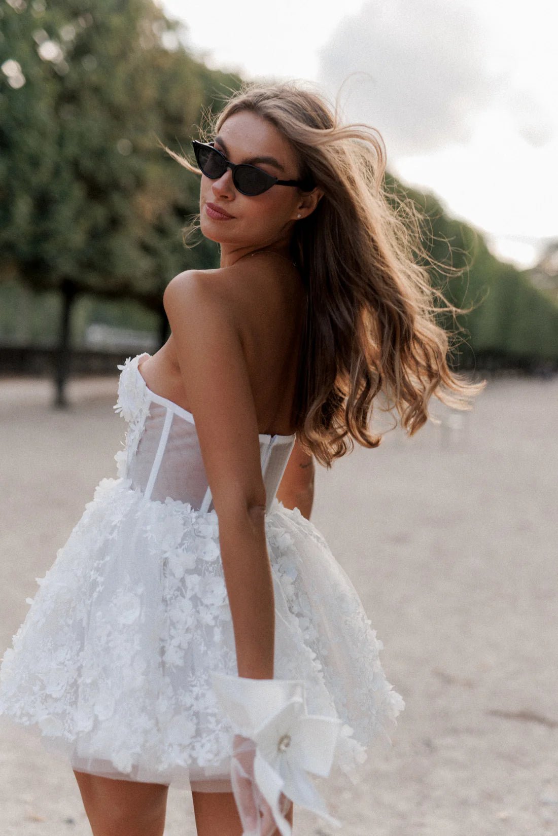 Rosie Etienne Fleur Lace Mini Dress hire – white