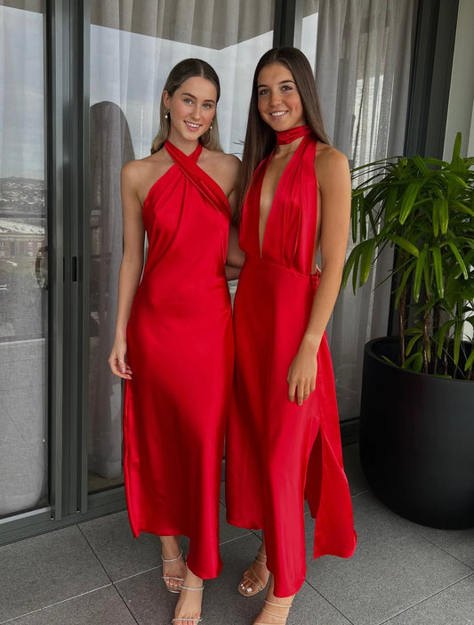 YLD Design Halter Tie Maxi Dress - Red YLD Design